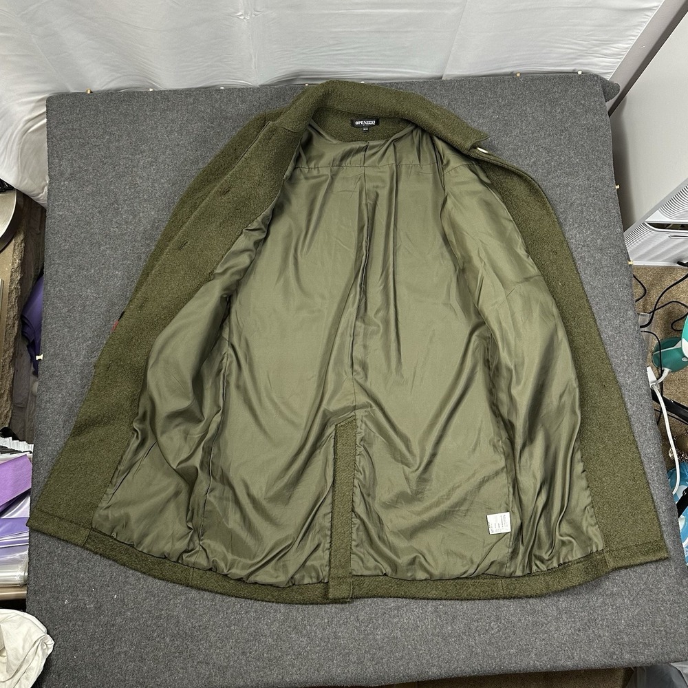 OpenBox Long Wool Blend Coat Olive Green Stripe Detail Medium - Picture 10 of 11